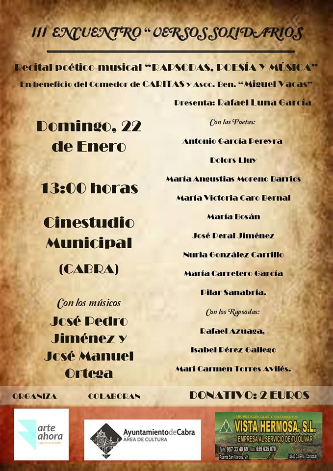 III encuentro Versos Solidarios y permio de poesia Ciudad de Cabra.